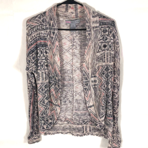 Mad Design Cardigan Womens XS Black White Southwestern Aztec Chevron - Picture 1 of 6